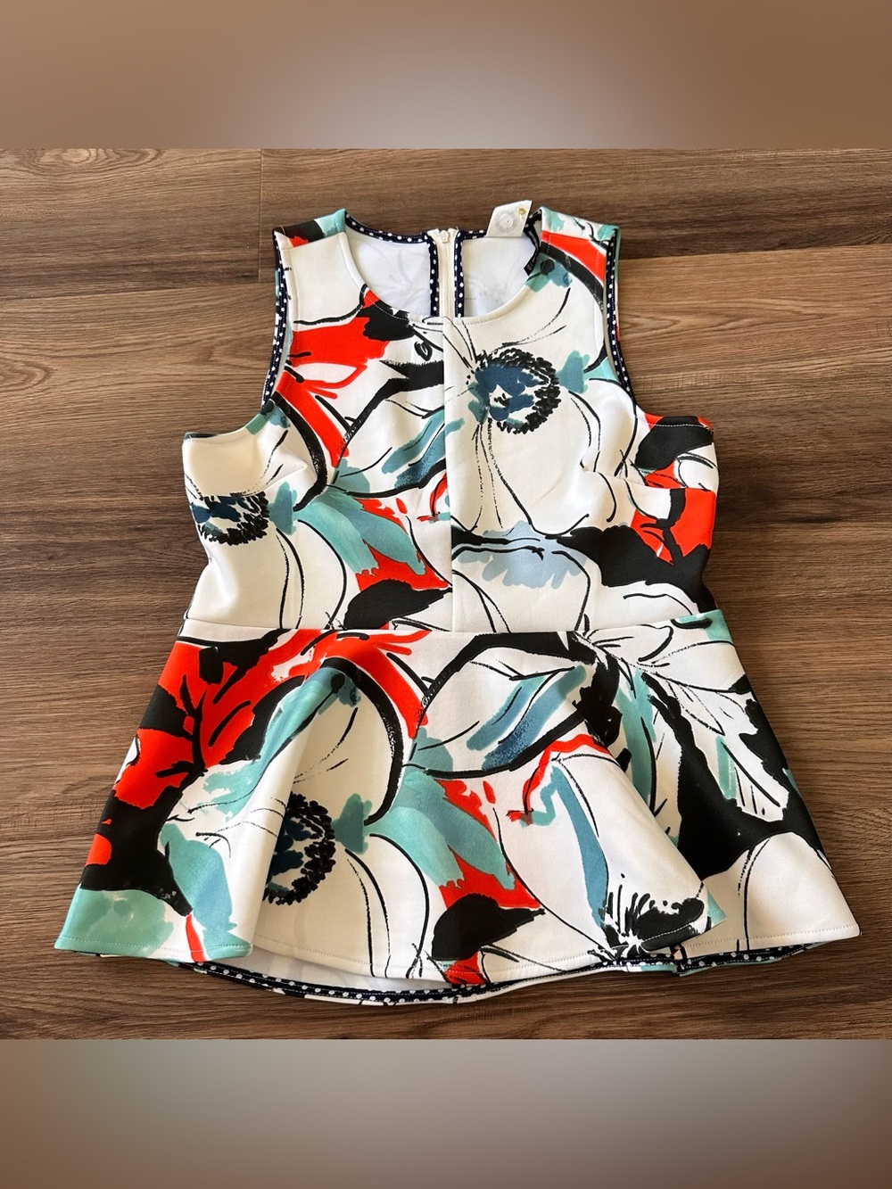 Anthropologie Floral Peplum Top Sleeveless XS Akemi Kin Scuba Shirt Office Teal